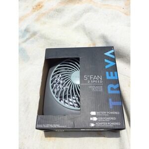 Treva personal fan battery 2 speed plug-in black new NIB computer USB cable tilt